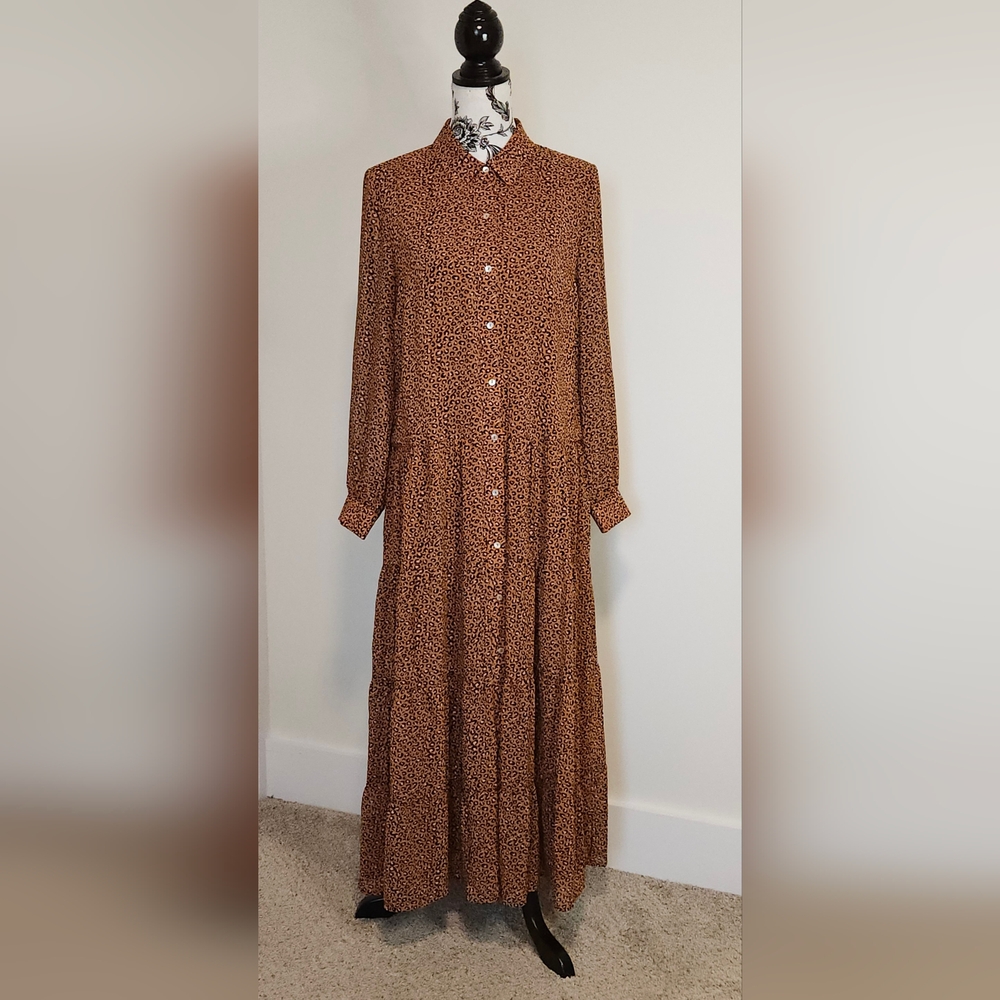 Button-Down Long Sleeve Maxi Dress | M
